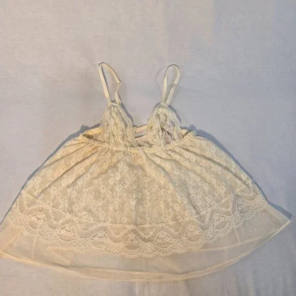 VICTORIA'S SECRET Y2K Fairy Lacy Sheer Ivory Babydoll Top Size M Never Worn! - Picture 8 of 16